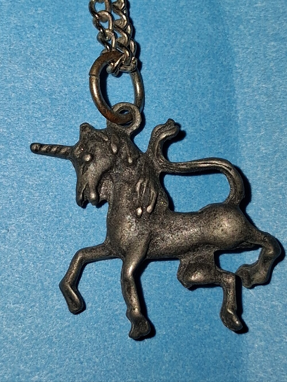Vintage 1970s 18" Pewter Unicorn Chain And Pendant - Rare